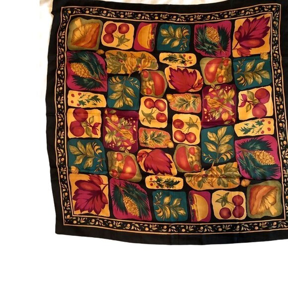 Basha Scarves Womens Black Green Maroon Fruit Pineapple Bird Scarf - Picture 1 of 4